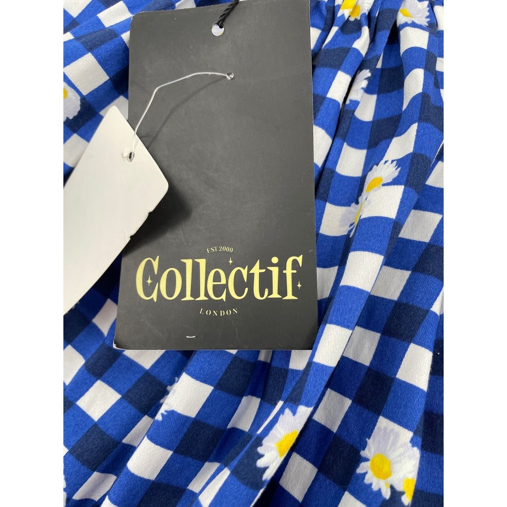 Collectif Women Skirt Jasmine Swing Gingham Daisy Blue White Cotton Blend Small - Picture 5 of 7